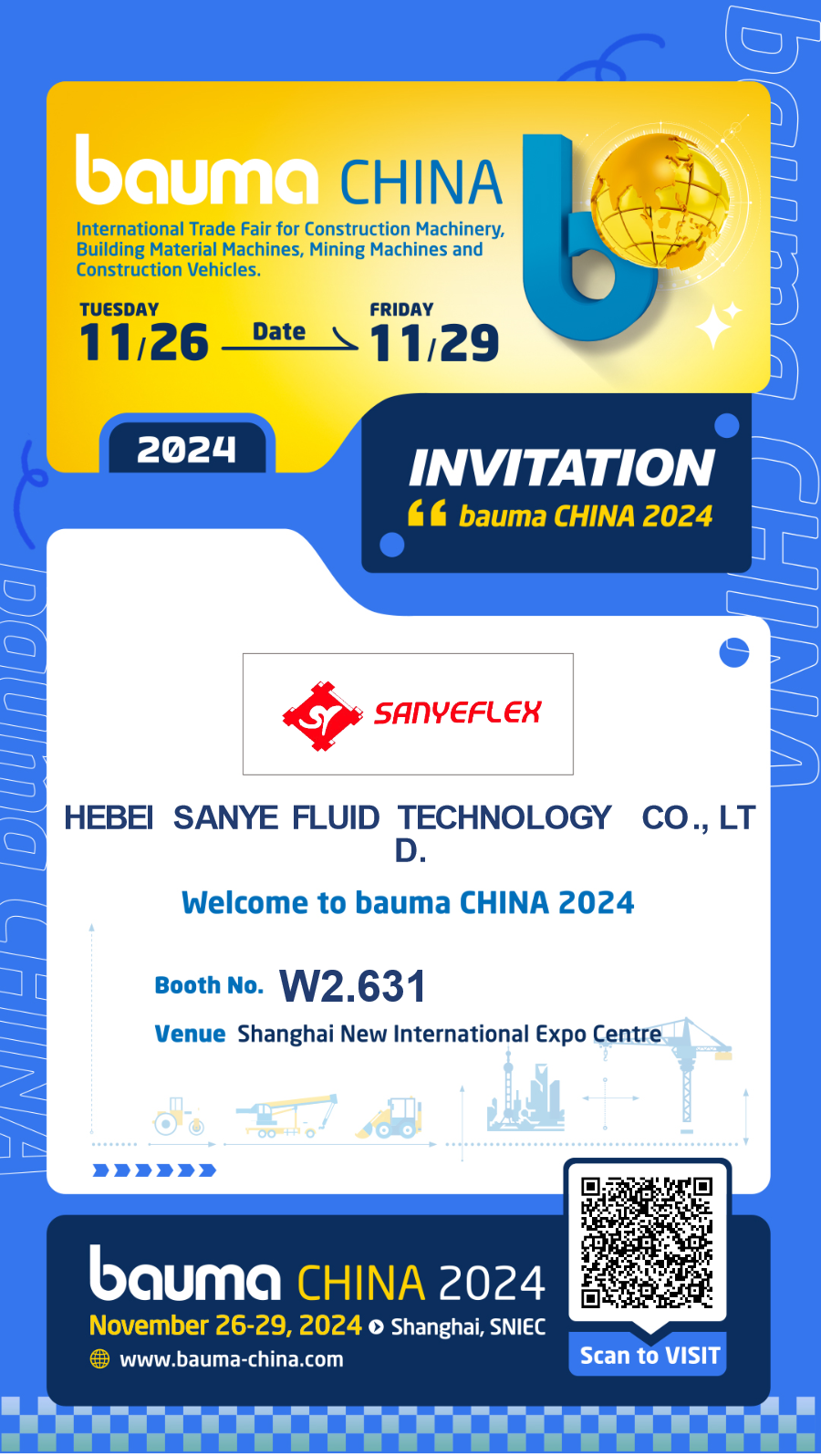 SANYEFLEX will attend Shanhai Bauma 2024